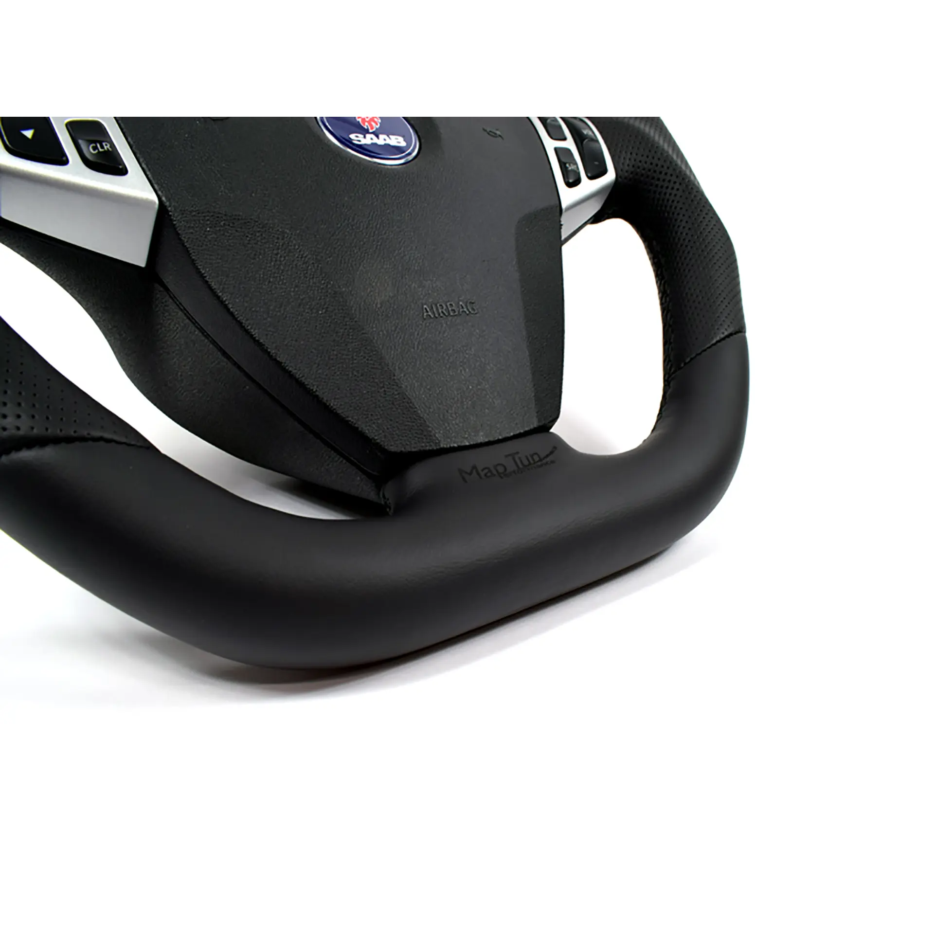 Maptun leather Steering wheel Saab 9 5 06 10 Flat bottom black